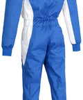 Back view of Adult Karting One Piece Cordura Suit Two Layer Cordura With Breathable Mesh Lining Blue And White Large Size Pro Grade Go Kart Racing Suit For Track Days