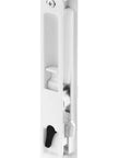 Side view of Sliding Glass Patio Door Handle Set Flush Mount Non-Keyed With 6-5/8 Inch Screw Hole Centers White DL-502 Replacement Hardware.