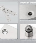 Heavy Duty Invisidoor Pivot Hinges Kit With Screws 4 Pack Hidden 360 Degree Pivot Hinge System For Wood Doors Invisible Bookcase Door Hardware Stainless Steel Construction Slick Smooth Quiet Operation showing brushed finish, countersunk screw hole, and steel ball.
