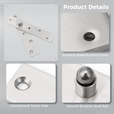 Product details of Heavy Duty Invisidoor Pivot Hinges 4 Pack With Screws Stainless Steel Hidden Bookcase Door Hardware