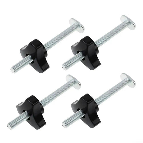 Four Pack M8 T Slot Bolts And Knobs Clamps With Plastic Handles For Woodworking Jigs Fixtures, Heavy Duty Workbench T Track Accessories Kit In Silver Black To Lock Your Project Down Smooth four M8 bolts with black plastic knobs