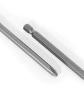 Close-up of two 6-inch bits from 32 Piece Extra Long Security Bit Set With Torx Spanner PoziDriv And Tri Wing Bits For Electric And Impact Drills One Quarter Inch Hex Shank Built Tough Tamper Proof Screwdriver Kit