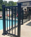 Level Deck Railing Kit With Square Balusters And Mounting Brackets, 72 Inch Top And Bottom Rails, 36 Inch High Outdoor Fence System by a pool.
