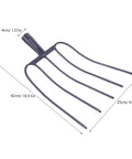 Handheld Manure Fork Iron Pitch Fork For Efficient Farming Gardening And Composting showing dark blue iron spikes with dimensions