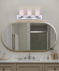 Slick Chrome Hampton 3 Light Vanity with Flat Opal Glass damp location rated bathroom light 24 inch fixture above mirror