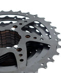 Close-up of 9 Speed Bike Cassette 11-25T 11-32T 11-36T 11-40T for Mountain and Road Bikes, steel nickel plating for Shimano and SRAM.