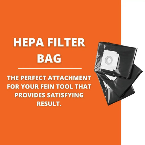 High Capacity HEPA Filter Bag For Turbo II Dust Extractors, Tear Resistant 0.3 Micron Filtration, stack of three bags