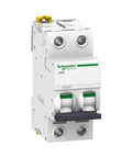 Front view of Acti9 IC60N 2P 16A Circuit Breaker Curvature C 50/60 Hz White Easy Install High Quality Electrical Panel Protection