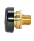 Side view of 1/2 Inch MIP Vacuum Relief Valve For Plumbing, Brass Construction with black cap, Model 60156