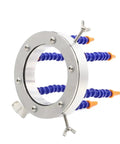 Heavy Duty Water Spray Ring Cooling Nozzle For Machining Centers with blue flexible hoses and metal fittings for coolant application.