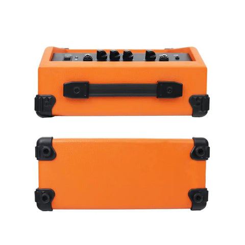 20W Portable Bass Amp For Practice With 6.5 Inch Speaker Orange Finish shown with easy control panel and handle detail