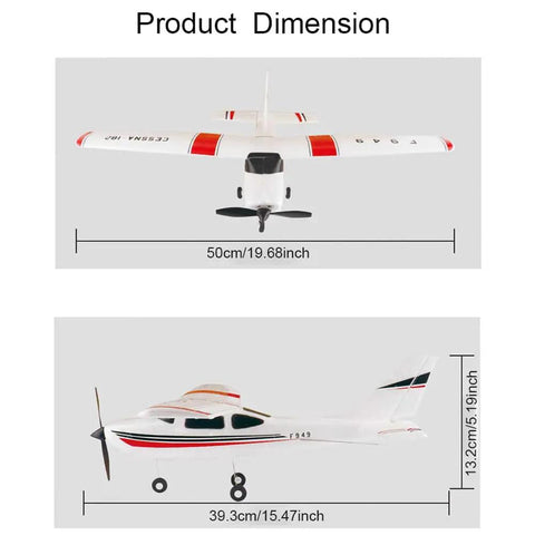 F949 RC Plane dimensions: 50cm wingspan, 39.3cm length. Ready To Fly 3CH 2.4GHz Remote Control Airplane for Beginners.