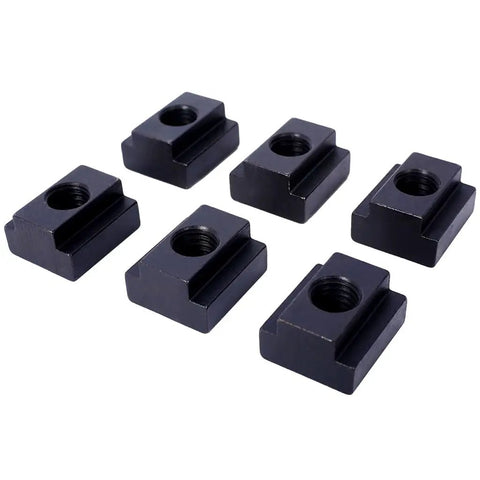 Close-up of T-nuts from 58 Piece T Slot Clamping Kit For Milling Machines Hold Down Clamp Set With Half Inch 13 TPI Studs Pro Grade Heavy Duty Tool Steel