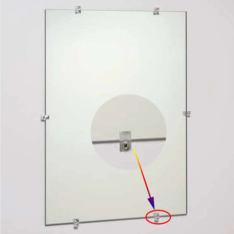 20 Piece Heavy Lifter Plastic Mirror Mounting Clips Kit With Premium Stainless Screws For Rock Solid Glass Wall Mounting, showing installation details.