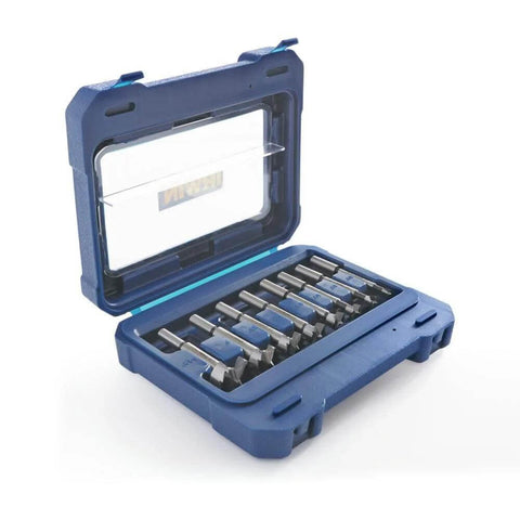 Irwin Marples Forstner bit set, 8-piece, in blue plastic case