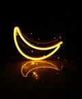 Three Piece Neon Cloud Lightning Planet Signs Kit For Bedroom Wall Decor featuring glowing yellow crescent moon LED light