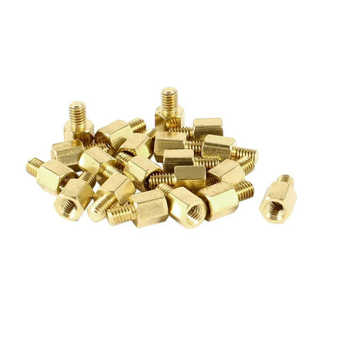 Heavy Duty M3 Brass Hex Spacer Standoffs Male Female Threaded Pillars Built Tough Motherboard Circuit Board Mounts For PC Rig And DIY Hardware Project Builds 20 Pack Set, gold tone hex pillars.