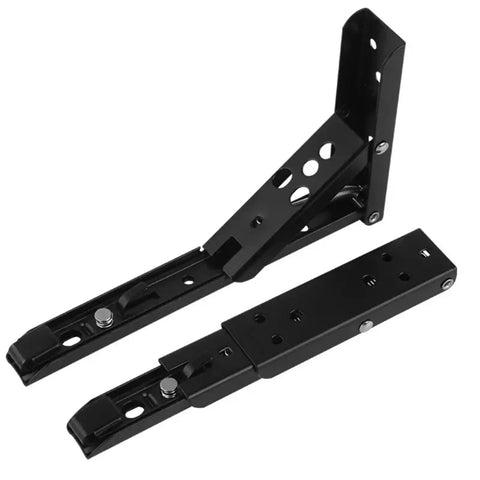 4 Pack Folding Shelf Brackets Heavy Duty White Adjustable 8 To 14 Inch Collapsible Hardware for tables and shelves, black version shown