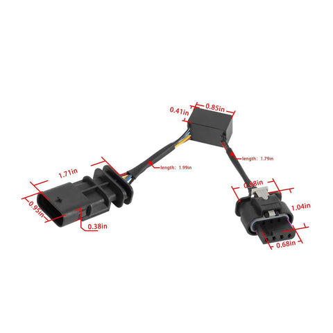 Direct Fit Locker Sensor Bypass Harness For Wrangler JL And Gladiator JT Rubicon with sealed connectors, measuring 1.99 inches.