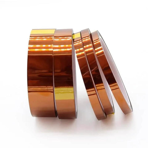 Two Pack High Temp Polyimide Kapton Style Heat Insulation Tape For 3D Printers, metallic brown rolls, different widths