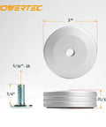 Round T Track Stop 2 Pack Pro Grade For Oval Circular And Angular Woodworking Pieces Lock In Place Clamping System shown with dimensions