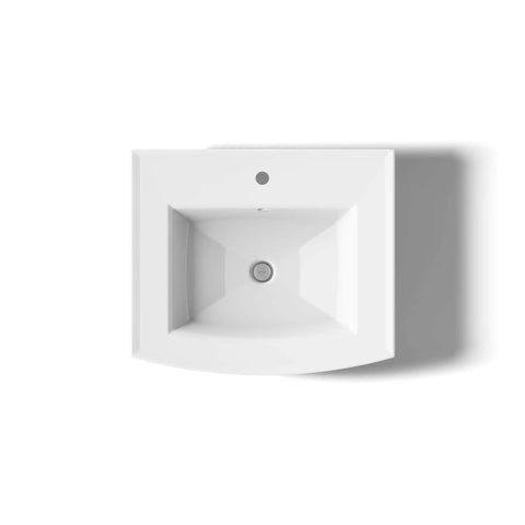 Top view of Archer Pedestal Bathroom Sink Basin With One Hole Faucet Drilling Sleek Vitreous China White 24 Inches Long By 20.5 Inches Wide