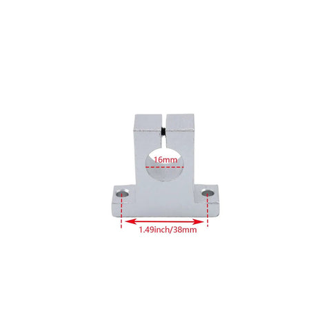 Four Pack SK16 Aluminum Linear Rail Shaft Supports for 16mm 0.63 Inch Shafts, front view showing 16mm bore and 38mm hole distance