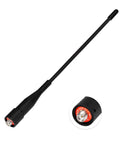 6 Inch Dual Band VHF UHF Antenna for Handheld Ham Radios, SMA Female Connector, Flexible, close-up of connector.