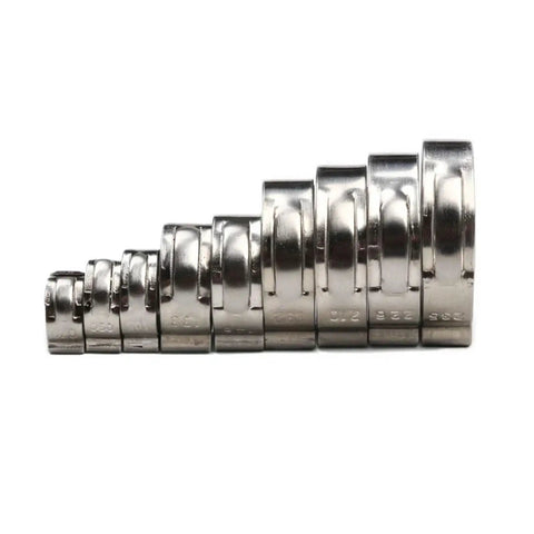 Top Grade 45 Piece Assortment Kit Of Stainless Steel Single Ear Hose Clamps Ranging From 5 Point Eight To 23 Point Five mm For Your DIY Projects And Auto Repairs With Stepless Adjustment And Rust Proof Build, assorted sizes