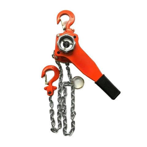 Heavy Duty 3 To 9 Ton Manual Lever Hoist Hand Chain Block for Lifting, with orange lever and chain, 3 meters lift range.