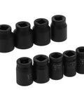 Fresh Nine Piece Deep Impact Wrench Socket Kit For Tough Auto Jobs With High Torque Rating And Etched Size Markings For Quick Easy Grip On Cars And Trucks Today, black deep impact sockets