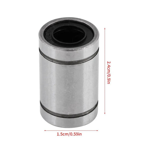 Linear Bearings Set 8x15x24mm Double Sealed For Rock Solid Motion In 3D Printers And CNC Routers 12 Piece Pack 8mm Inner Diameter Ball Bearings Protect Dust And Debris. Single LM8UU linear bearing, 8x15x24mm metal body with black seals, shown with dimensions