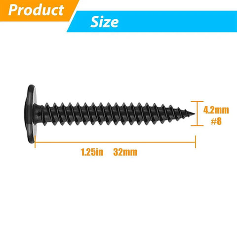 90 Pack Bulk Value Black Heavy Duty Truss Head Self Tapping Screws Size 8x1-1/4 Inch with dimensions in inches and mm