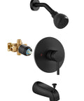 GBBNE matte black tub and shower faucet set with shower head, single-handle valve, and tub spout