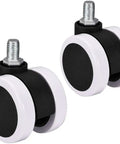 Rock Solid Heavy Duty Swivel Caster Wheels Two Inch PU Twin Roller M10X15MM Threaded Stem two black and white twin rollers close-up