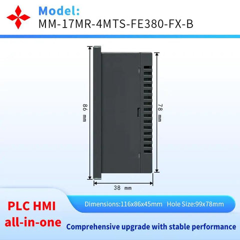 Side view of 3.8 Inch PLC HMI All In One Integrated Programmable Logic Controller, dimensions labeled, for automation use.