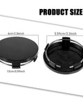 Upscale Black ABS Wheel Center Caps 4 Pack Snap In Rim Hub Covers For Trucks SUVs And Sedans OD 60MM ID 56MM Durable Shield showing size details.