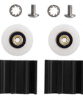 22mm Greenhouse Door Wheel Replacement Kit For Sliding Doors, white wheels, black brackets, screws, smooth roller set