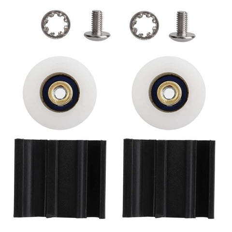 22mm Greenhouse Door Wheel Replacement Kit For Sliding Doors, white wheels, black brackets, screws, smooth roller set