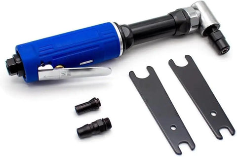 Pro Level Air Die Grinder 90 Degree Angle Polishing Tool 18000 Rpm Pneumatic Engraving And Cutting Machine For Tight Squeezes with attachments.