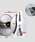 Top Shelf Retractable Hose Cart Rock Solid Stainless Steel Reel showcasing dual stainless steel wheels and wall mount design.