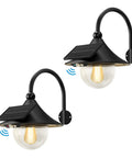 Solar Powered Outdoor Barn Lights 2 Pack With Motion Sensor, Dusk To Dawn Auto On, 3 Brightness Modes, LED lanterns, black finish