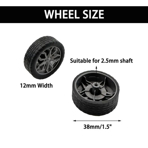 10 Piece Toy Wheel Set For DIY RC Cars And Robots Includes 5 Round Shaft Axles Rubber Wheels 38mm Diameter And 2.5mm Shaft