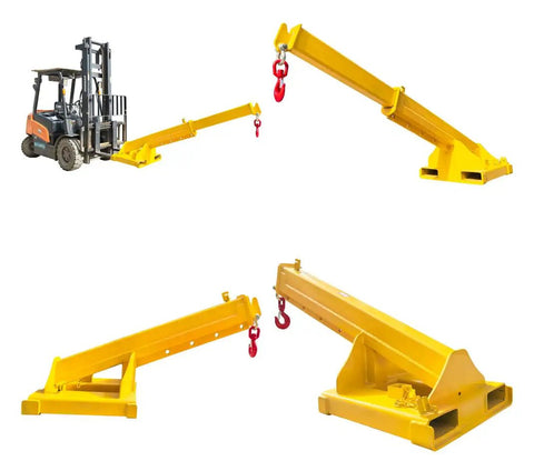 Heavy Duty Workhorse Forklift Jib Boom Crane With 6600 LB Capacity, yellow jib crane attachment for material handling.