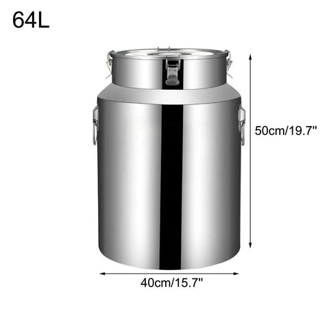 Heavy Duty 304 Stainless Steel Storage Container 16.9 Gallon No Sweat Airtight Barrel for Milk Water Grains Coffee Beans Flour with hangable lid.