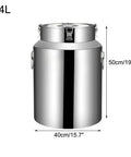 Kickass Heavy Duty 304 Stainless Steel Storage Bucket With Hangable Lid Sixteen Point Nine Gallon Wide Mouth Tote Jug, 64L, measures 50cmx40cm.