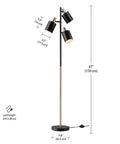 67 Inch 3-Light Tree Floor Lamp With Matte Black Finish And Brass Accents, Adjustable Pivoting Heads, For Living Room Or Office.