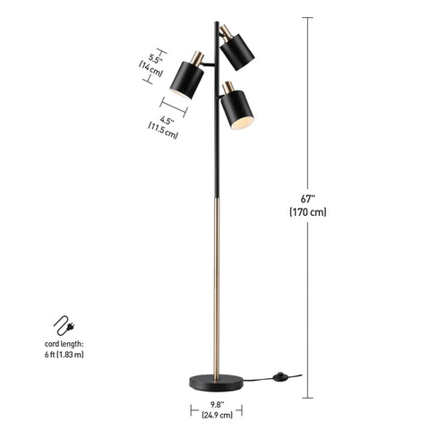 Lexie 67 Inch Floor Lamp With 3 Pivoting Heads In Matte White Finish And Antique Brass Accents Modern Glam Vibe Ambient Lighting