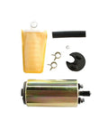 High Performance Replacement Electric In Tank Fuel Pump With Plug And Play Installation Kit For Multiple Models E8023 100 LPH Flow Rate Includes Strainer Tubing Cap Clamps And All Necessary Hardware OE Standard Aftermarket Upgrade, showing pump, strainer, tubings, and clamps