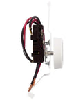Side view of F Series Double Pole Built-In Baseboard Thermostat 22 Amp 120/208/240V White Model BTF2W with wiring exposed